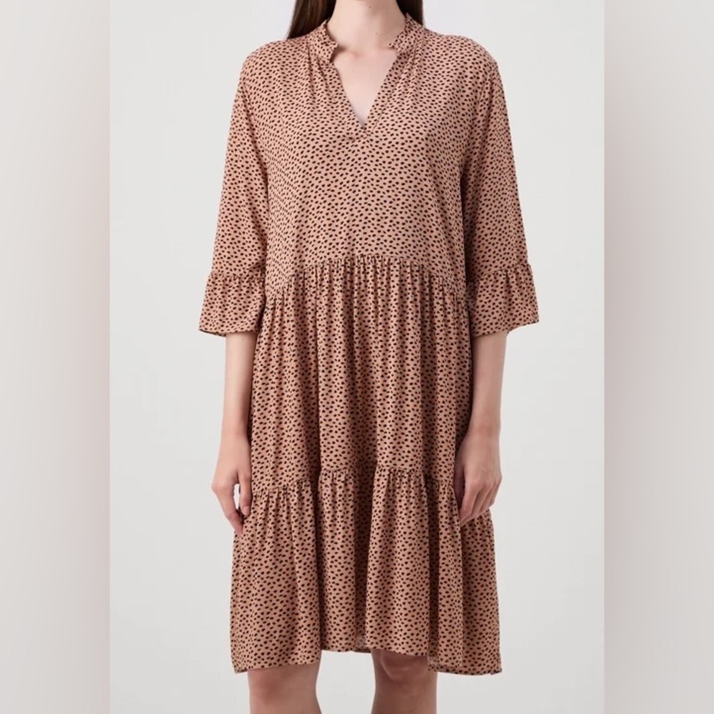Saint Tropez Women’s Dot Dress V-neck 3/4 Sleeves Midi Tier Dress Size M